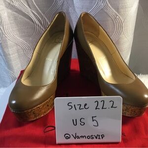 Christian Louboutin Brown Leather Cork Platform Wedges